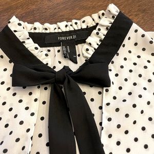 Cute Polka Dot Women’s Blouse with Black Bow
